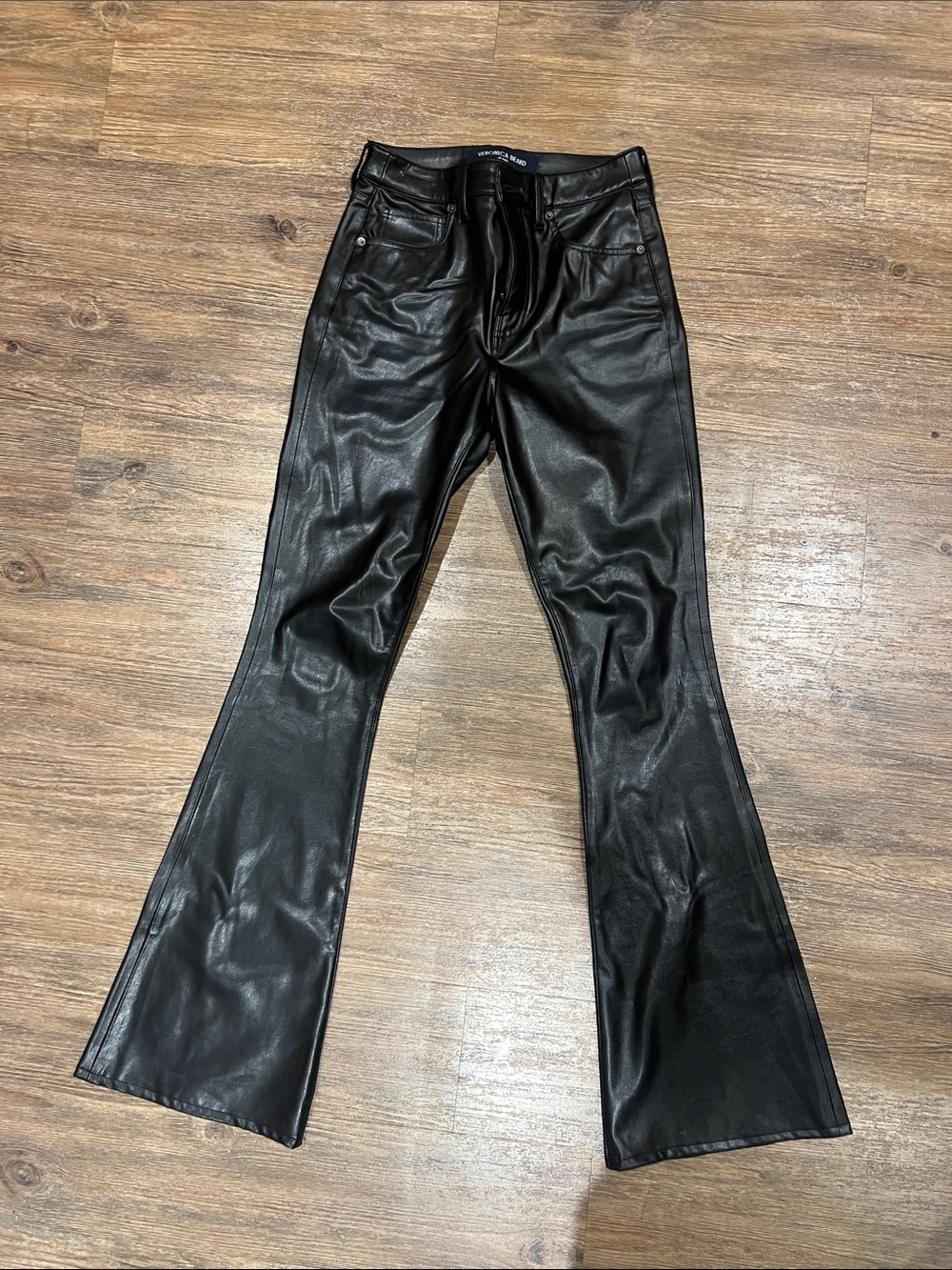 Veronica Beard Black Leather Flared Pants